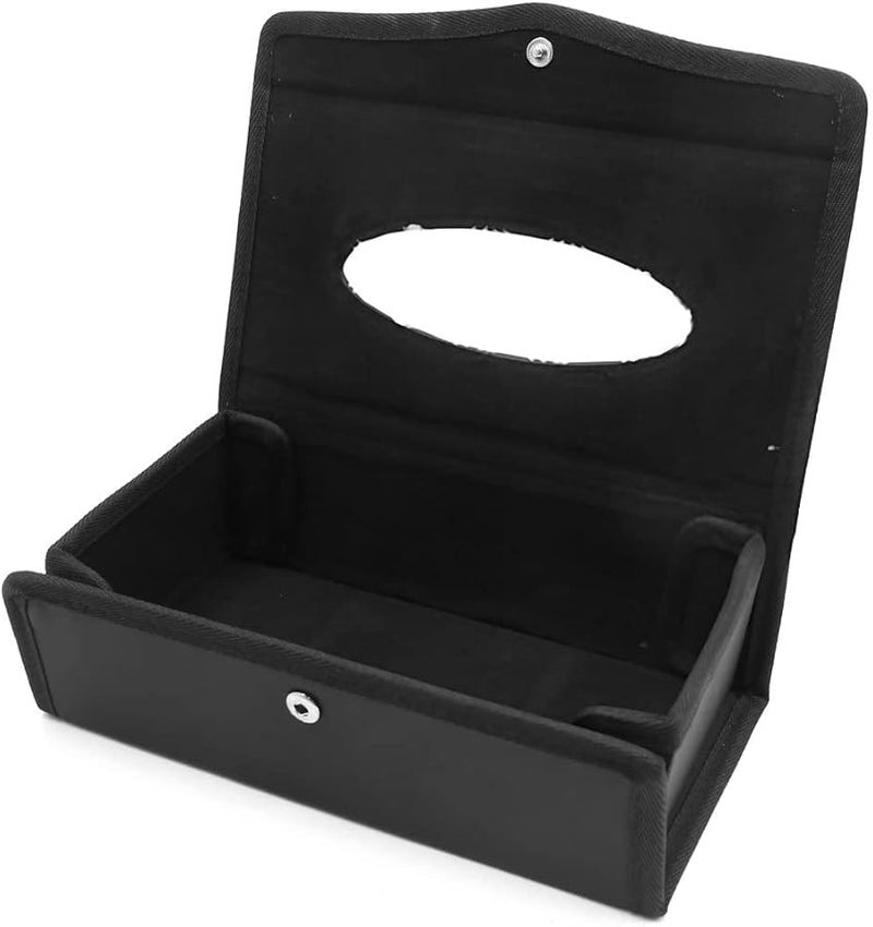 أبيض أسود حامل علبة مناديل السيارة القابل للطي حافظة مناديل السيارات - Image 3